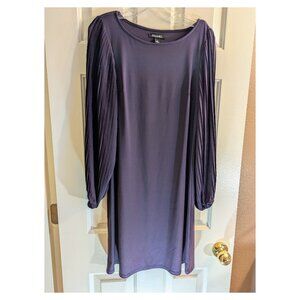 Roz & Ali Plum Purple Jersey Knit Pleated Long Bishop Sleeve Dress Size Medium